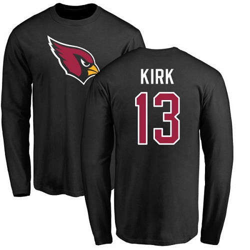Arizona Cardinals Men Black Christian Kirk Name And Number Logo NFL Football #13 Long Sleeve T Shirt